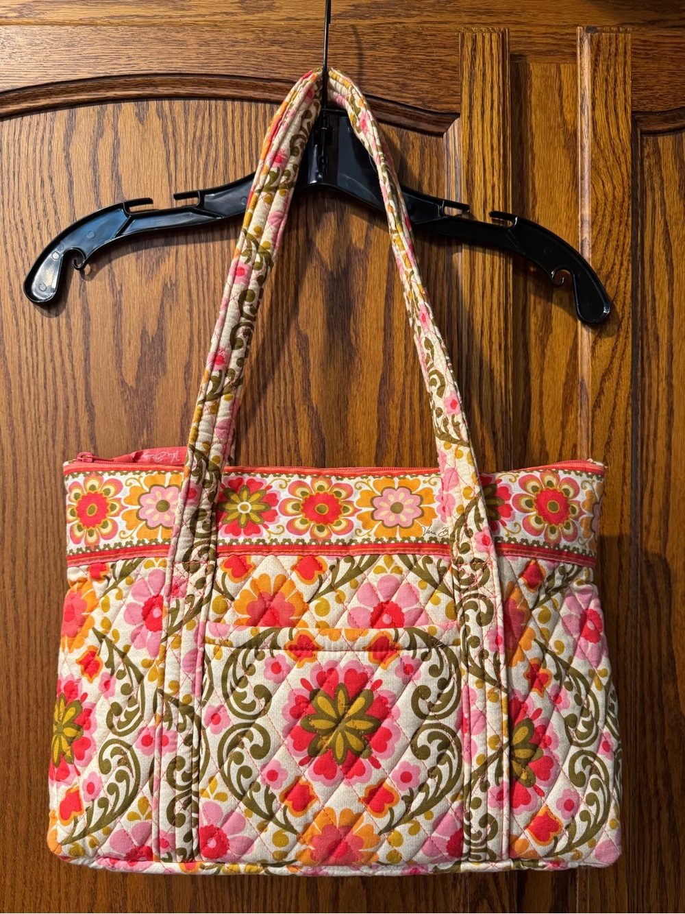 Quilted Floral Tote Bag in Pink and Olive